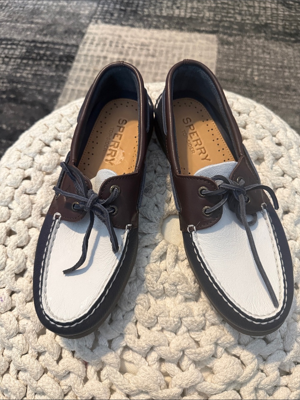 Sperry Two-Tone Brown and White Women’s Boat Loafers. NWOB